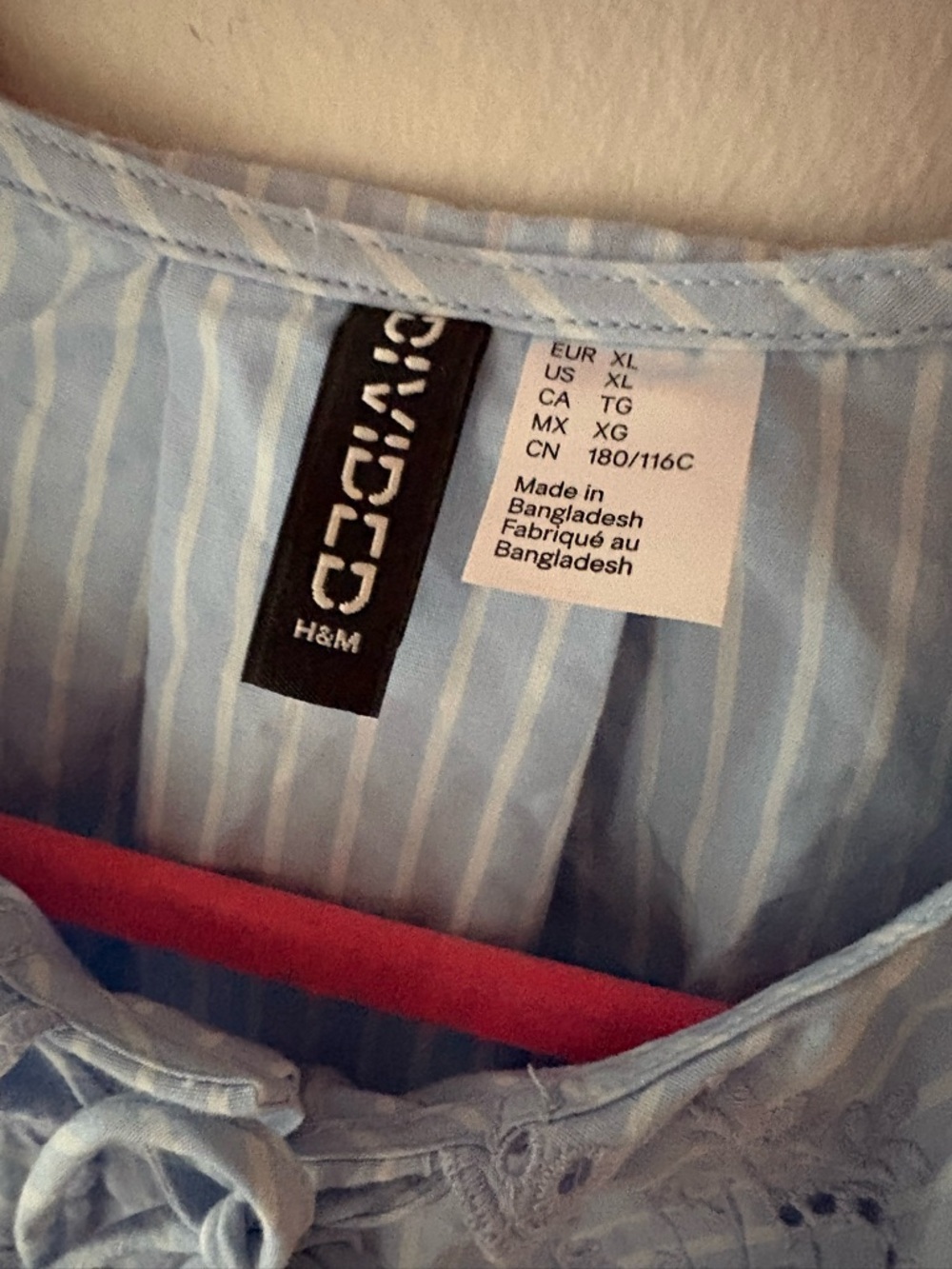 H&M Light Blue Striped Eyelet Collar Tie-Neck button down shirt - Picture 3 of 4